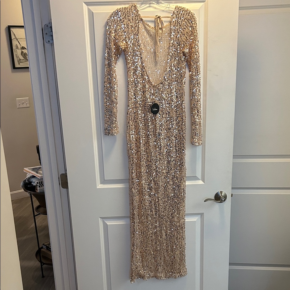 Lulu's Gold Sequin Long Sleeve Dress
